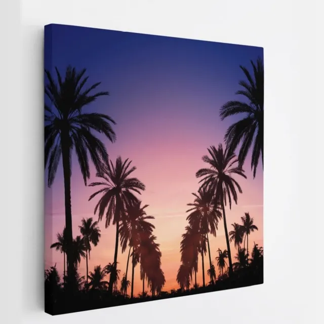 Saammp Canvas Schilderij - Palmbomen met zonsondergang - Natuur - 20x20 - Foto op canvas - Wanddecoratie - Muurdecoratie Woonkamer - Slaapkamer decoratie - Canvas Print Multicolor