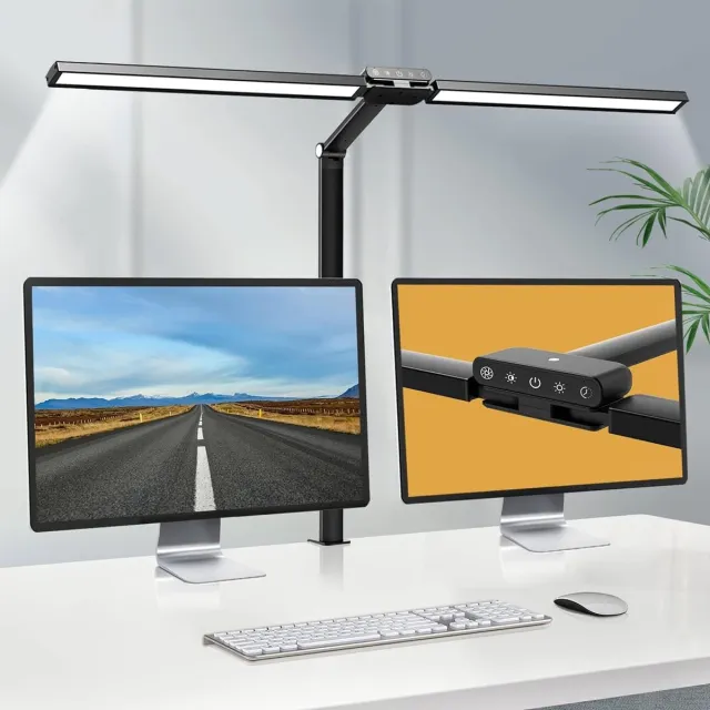 Ayangoods Dimbare LED Bureaulamp met Flexibele Arm - Klembaar Ontwerp - Verstelbare Helderheid - Moderne Verlichting voor Werkplekken - Oogvriendelijke Monitorlamp - Ruimtebesparende Architecturale Lamp Zwart