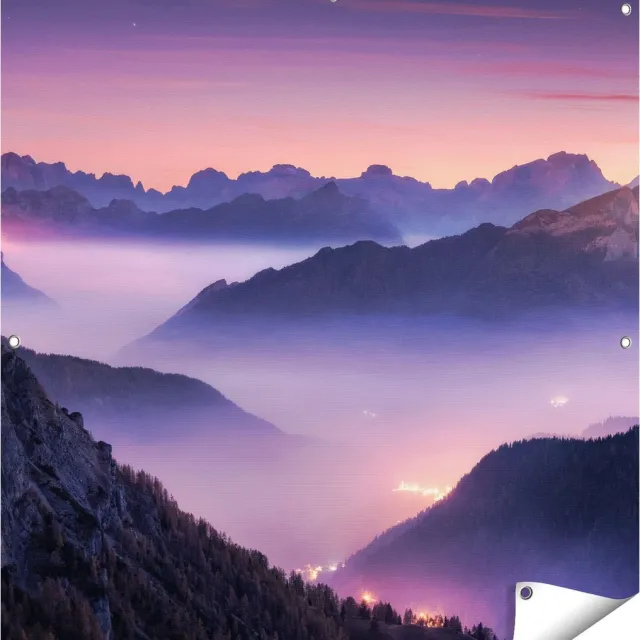 Gards Tuinposter Bergen Landschap in Itali� tijdens Zonsondergang - 100x100 cm - Tuindoek - Tuindecoratie - Wanddecoratie buiten - Tuinschilderij Multikleur