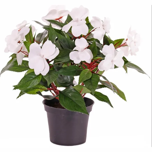 Bellatio Flowers & Plants Bellatio Flowers Kunstplant Vlijtig Liesje - heesters - wit - 25 cm - kunstbloemen