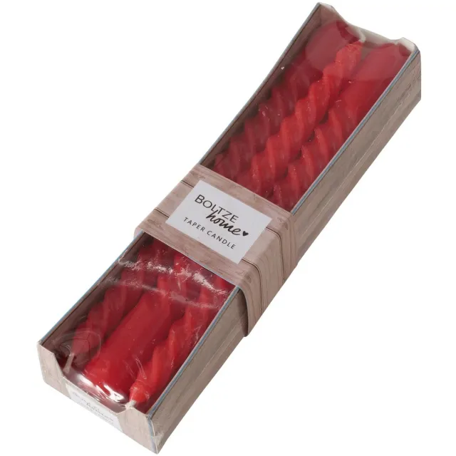 Boltze Kaarsenset “Twisto” – 6 stuks – Rood – 20x2 cm – Gedraaide dinerkaarsen
