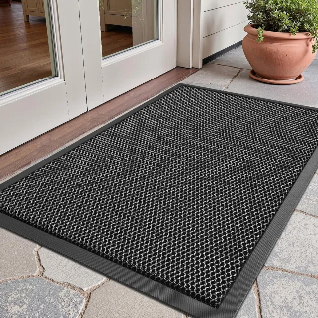 Unyqoos Weerbestendige deurmat met elastisch net voor binnen en buiten 60x90 cm Zwart grijs