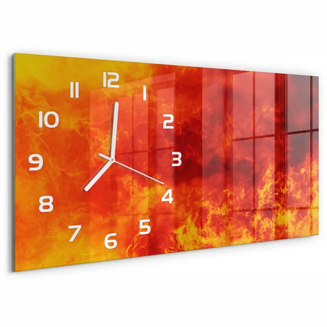 TULUP Wandklok - Vlam Klok Glas Met Opdruk - 60x30 cm - Rood Moderne Wandklok Glas - Witte handen - Rechthoekige Klok - Decoratieve Glazen Klok - Glazen Wandklok Design