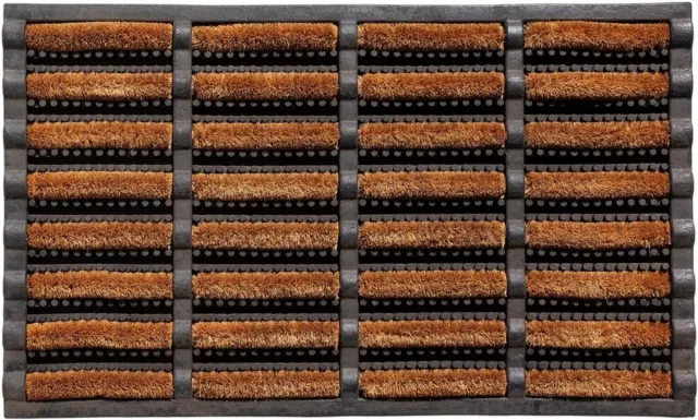 QIN® Borstelmat voor Buiten - Voetenveger met Borstels - Deurmat - Antislip - Afwasbare Vuilvangmat met Waterafvoeropeningen - Bruin - 45cm x 75cm x 5cm