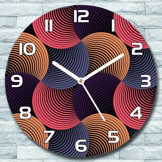 Coloray Wandklok - Hypnotische cirkels Glazen Wandklok - 30fi cm - Bordeaux Wandklok - Wandklok Ronde - Wandklok Klassiek - Wandklokken Woonkamer - Stille Wandklok Bordeaux - Hypnotische cirkels - Witte Handen