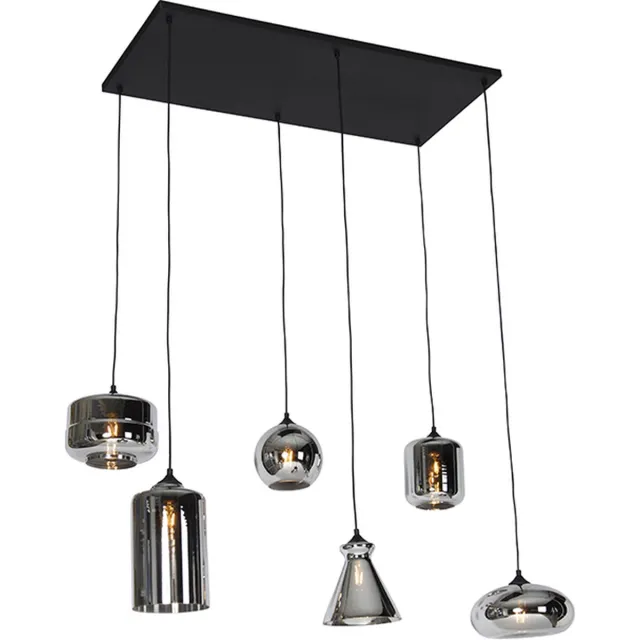 QAZQA wallace - Art Deco Hanglamp eettafel voor boven de eettafel | in eetkamer - 6 lichts - L 110 cm - Grijs - Woonkamer | Slaapkamer | Keuken