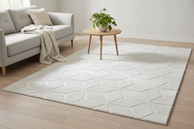 Padiro design laagpolig vloerkleed 80 x 150 cm - lichtgrijs - modern geometrisch patroon - voor vloerverwarming - van polyester en katoen