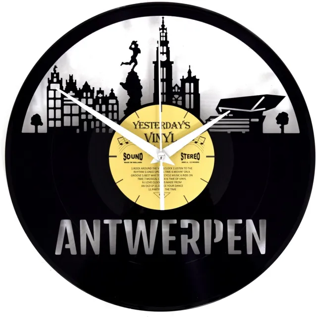 Yesterdays Vinyl Skyline Antwerpen - Klok gemaakt van vinyl - langspeelplaat - LP klok - Met geschenkverpakking Zwart
