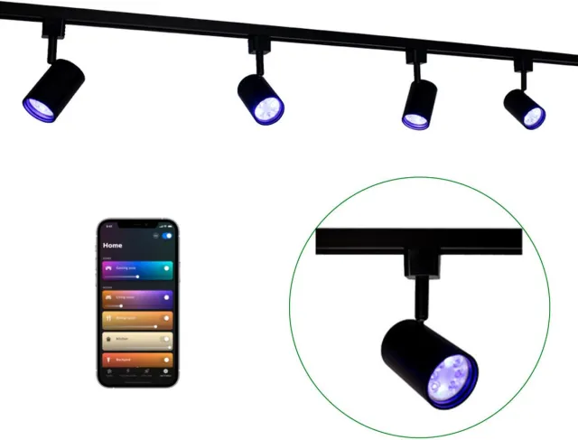LedLoket Smart Railsysteem 1-fase | HUE compatible | Zwart | 2 Meter | Incl. 4x smart GU10 spots