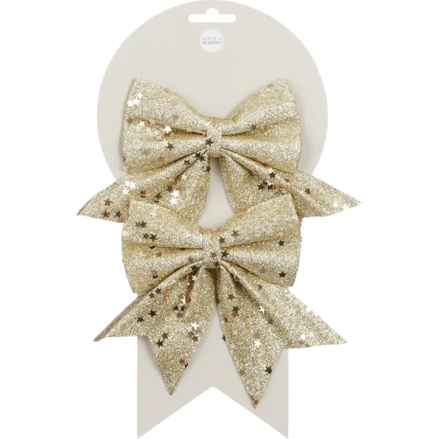 House of Seasons kerst ster strik champagne 12x13 2stuks