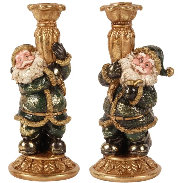 Baroque Kandelaar - Kandelaar Kerstman 23 cm - Groen - Resin - 23x10x10 - Polyresin