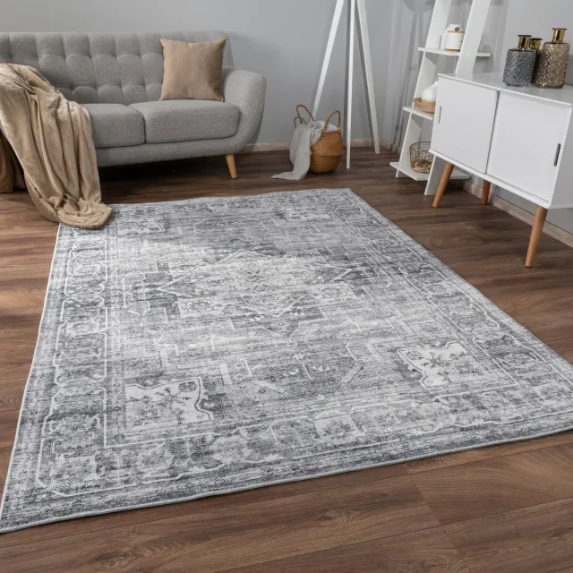 flycarpets Cameris Vintage Vloerkleed Grijs - Wasbaar Tapijt - Laagpolig, foto 3