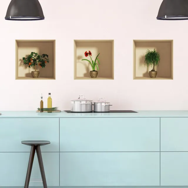 Ambiance Sticker 3D-sticker met mandarijnboom, bloem en plant, 30 x 90 cm Multi color