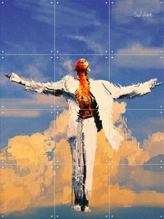 IXXI The Moment Before All Moments, Vineet Suresh - 60 x 80 cm - Grote wanddecoratie en posters - Modern, Speels, Digitale Kunst, Kwaststreken Wit / Geel / Blauw