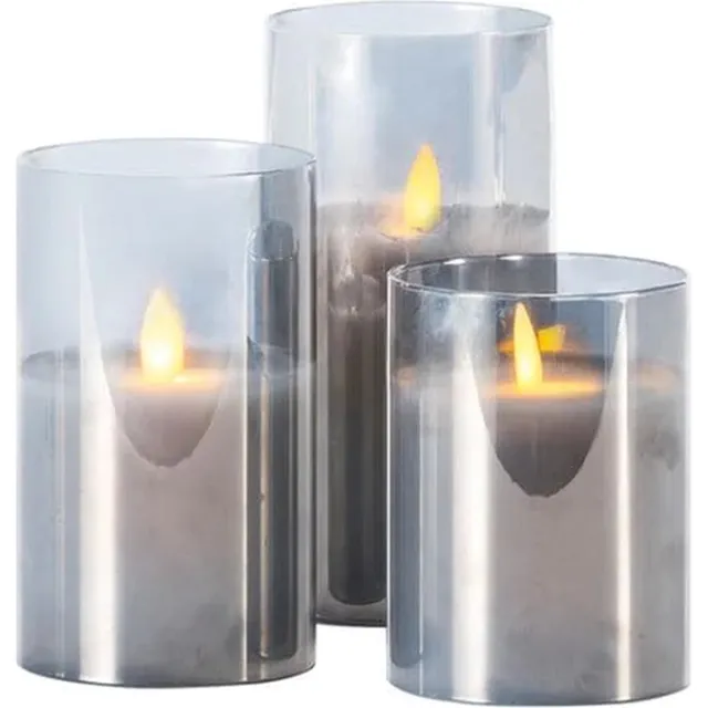 Igoods Kaarsen - LED Kaarsen - Batterij - Nepkaarsen - Set van 3 - Elektrische Kaarsen - 10/12.5/15 cm Grijs