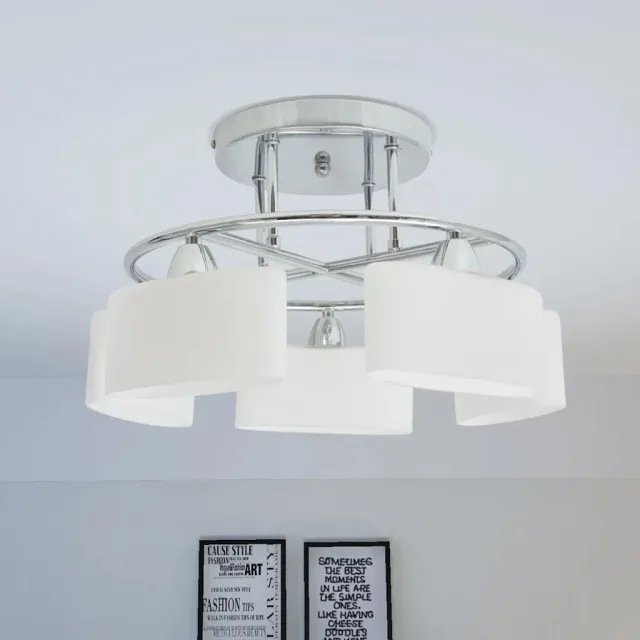 vidaXL Plafondlamp met ellipsvormige glazen kappen 5xE14 200W Wit