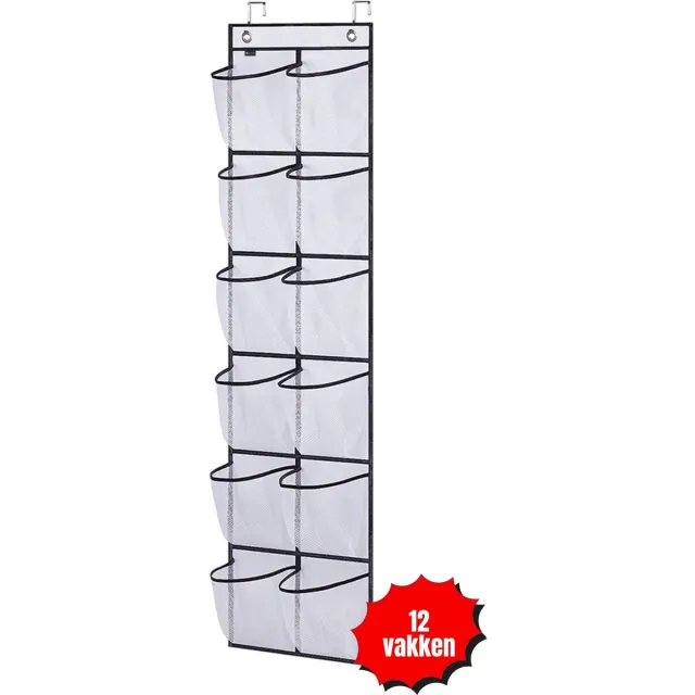 Flokoo Schoenenkast Hangend - Schoenenzak 12 vakken - Opbergen van Schoenen aan Deur - Schoenenzak Wit - Oplossing voor rondslingerende schoenen - Hoogwaardige Schoenenkast