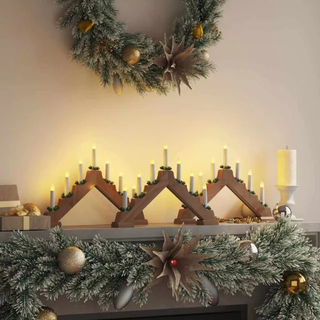 vidaXL Kerst Kaars Brug 3 st 7 LED's Warmwit 39.5 x 5 x 29 cm Bruin