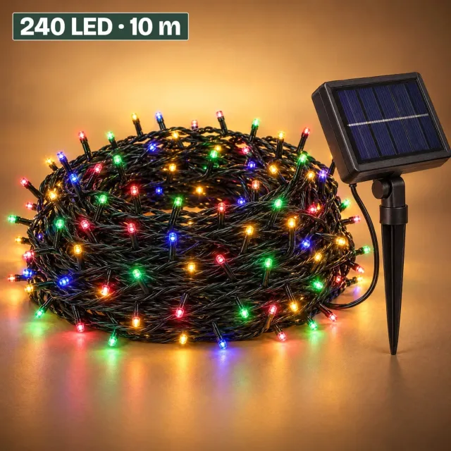 Levano Kerstverlichting Buiten 240 LED 10,5 m Multicolor - Kerstboomverlichting - Kerstlampjes - Tuinverlichting op Zonne-energie - Lichtsnoer - Buitenverlichting - LED Verlichting - Lichtslinger - Solar Verlichting - Terrasverlichting