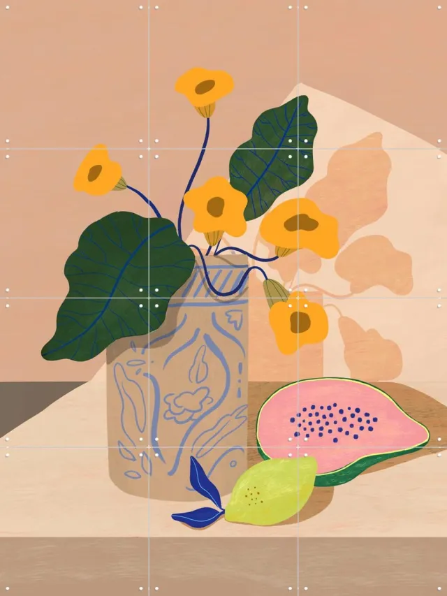 IXXI Lemon Papaya, Arty Guava - 60 x 80 cm - Grote wanddecoratie en posters - Grafisch Ontwerp, Illustraties, Kleurrijk, Speels, Minimalisme Groen / Roze / Geel