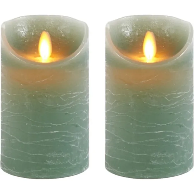 Anna's Collection Led kaars/stompkaars - 2x - jade groen - H12,5 x D7,5 cm - wax - bewegende vlam