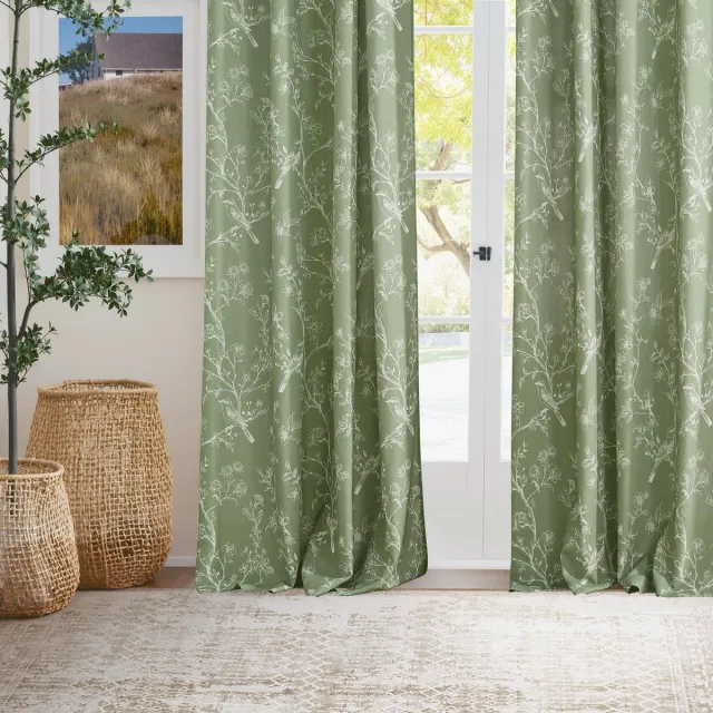 Ibenzoa Luxe Boho Linnen Gordijnen met Uniek Vogelpatroon, Set van 2, 245 x 140 cm groen