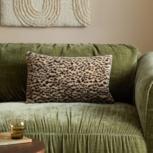 NOUS Living rechthoekige sierkussenhoes Leopard met dierenprint 30x50 cm - beige/donkerbruin
