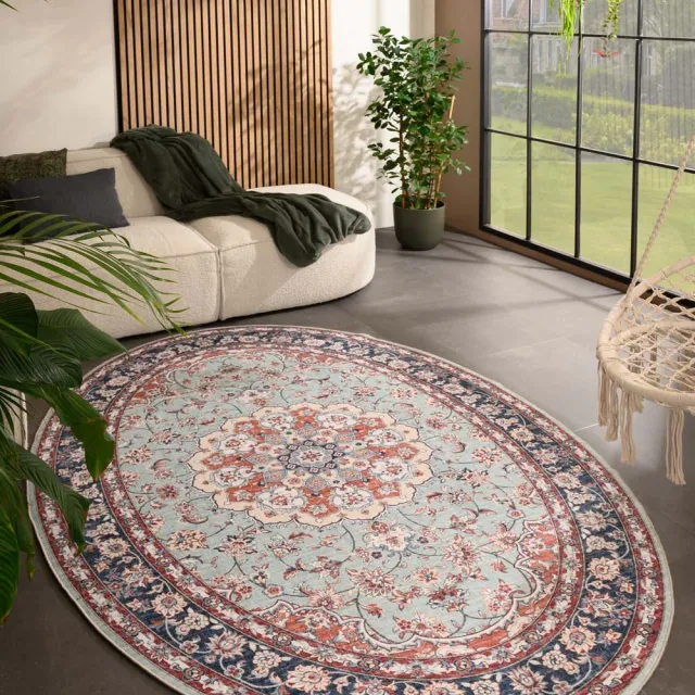 Heritaged Vintage buitenkleed ovaal - Valenca Nova saliegroen/rood 200x290
