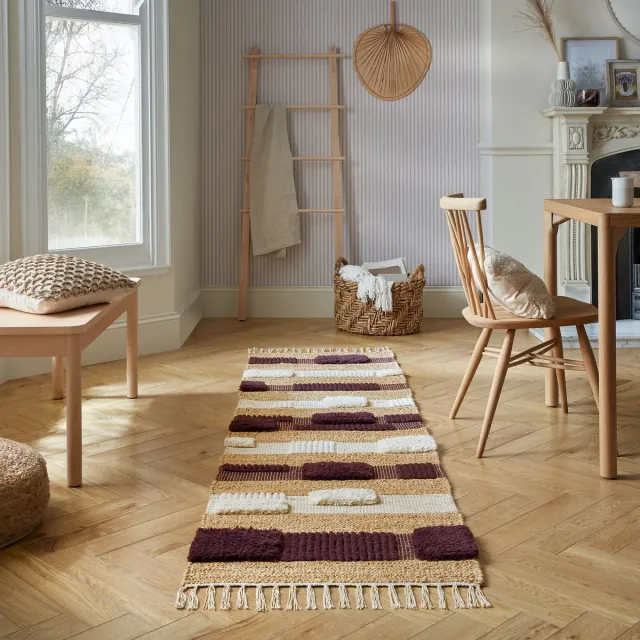 flycarpets Loper Medina Blocks Jute Vloerkleed Naturel / Paars
