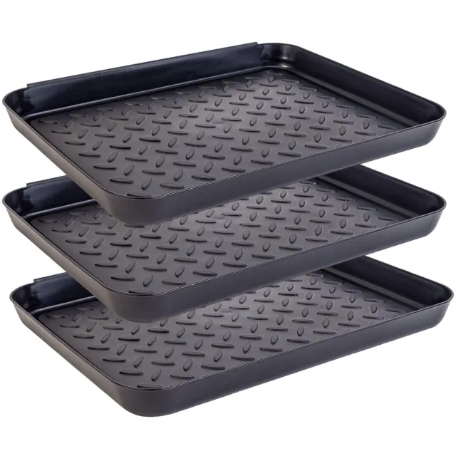 Famanu Schoenenrek 3 stuks kunststof in zwart - 35 x 27,5 x 3 cm - schoenenafdruipbak schoenmat schoenmat schoenenbak met verhoogde rand, voor natte en vuile schoenen bij regen of sneeuw