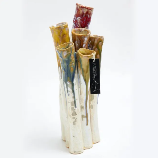 Villa Pottery Vaas - Villa Pottery - Decoratie - Woondecoratie - porselein - waterdicht - Juul 1_4 Multi Groen - Blauw - Geel - Rood
