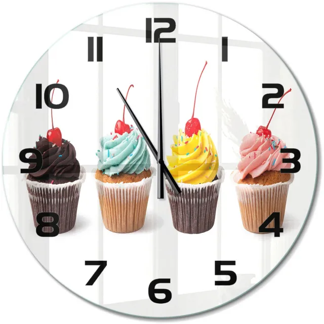TULUP Wandklok - Muffins Gekleurde Glazen Klok - fi60 cm - Veelkleurig Glazen Klok Met Print - Zwarte handen - Ronde Klok - Moderne Wandklok Glas - Wandklok Glas Decoratie