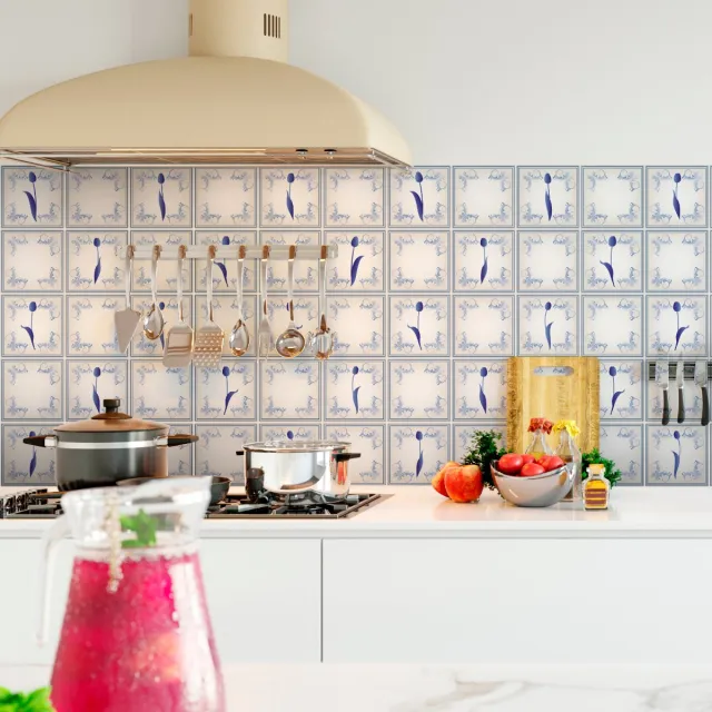 Ambiance Sticker Zelfklevende tegelmuurstickers voor keuken en badkamer - 30 Delftse cementtegelstickers - 30 stickers 10x10cm Multi color