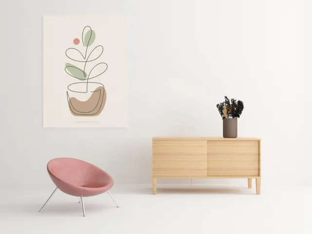 Trendex Global Canvas Schilderij Abstract - Minimalistische Plant - Line Art Beige 75 x 100 cm Bruin