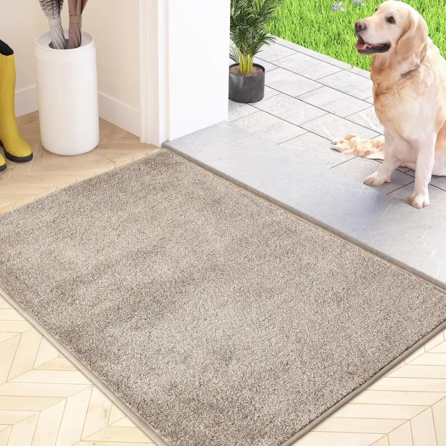 Stofvanger deurmat, machinewasbare antislip vloermat, entreemat met zachte absorberende microvezels voor honden, entree, deur en gang, beige, 60 x 90 cm gebroken wit