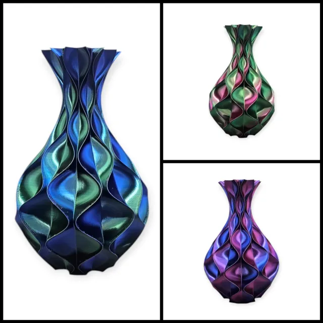 Layerzz Vaas Wave Elegance - 3-D print - voor droogbloemen en zijdebloemen - modern - kleurrijk - Groen blauw paars