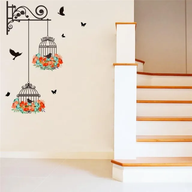 Elemental Goods® Decoratieve muursticker Vogelkooien | home décor Zwart