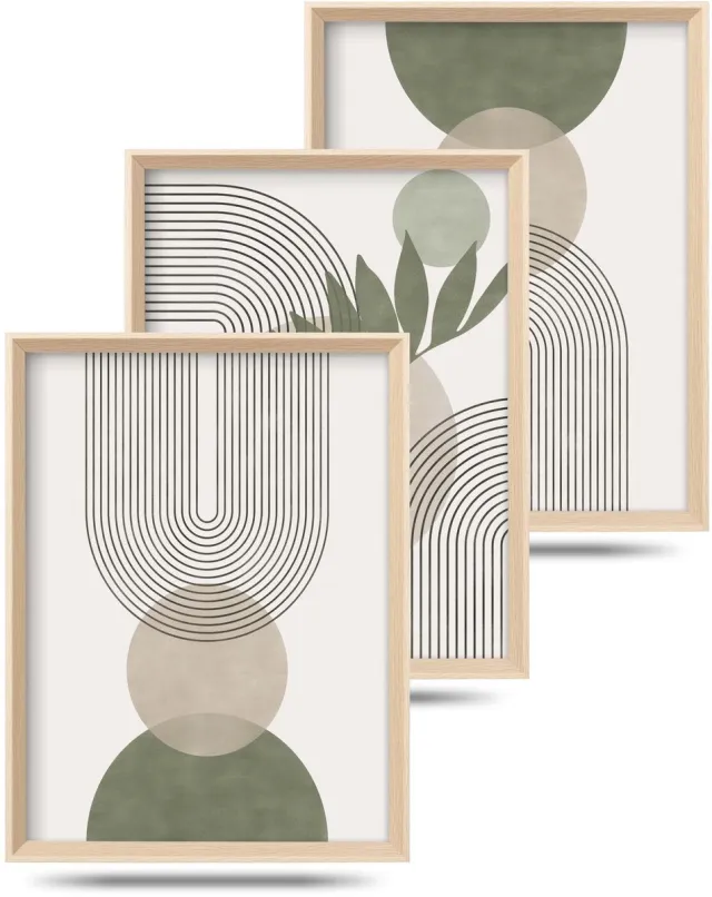 Unyqoos Set van 3 Ingelijste Abstracte Canvas Wanddecoratie voor Moderne Interieurs 40x30 groen
