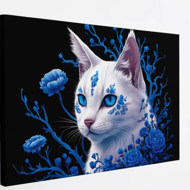 Saammp Canvas Schilderij - Abstract Kleurrijke Kat - Natuur - Dieren - 70x50 - Foto op canvas - Wanddecoratie - Muurdecoratie Woonkamer - Slaapkamer decoratie - Canvas Print Multicolor