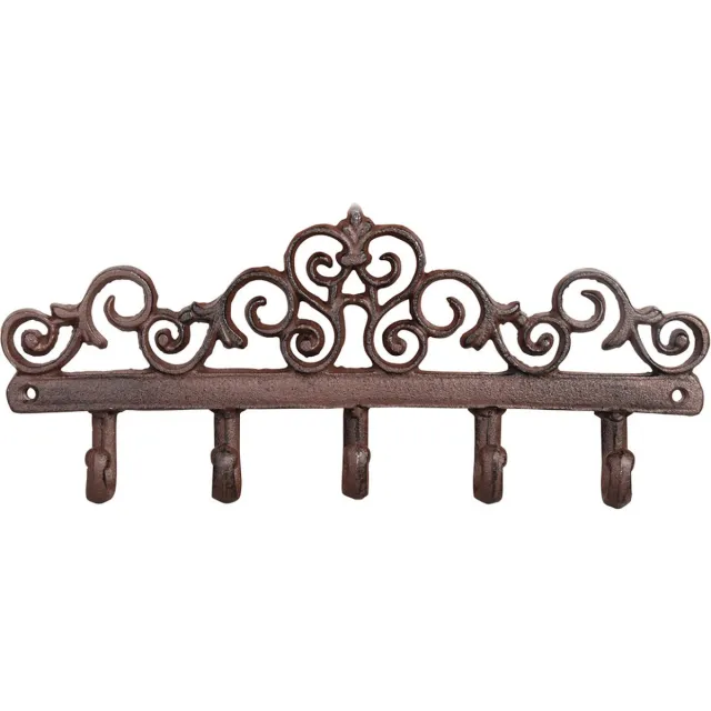 Esschert Design Wandkapstok - gietijzer - bruin - 5 haken - 32 cm - Kapstokhaken - kapstokhaakjes/wandhaakjes