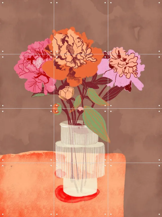 IXXI Peonies, Gigi Rosado - 60 x 80 cm - Grote wanddecoratie en posters - Grafisch Ontwerp, Kleurrijk, Illustraties, Eetkamer, Slaapkamer, Woonkamer Roze