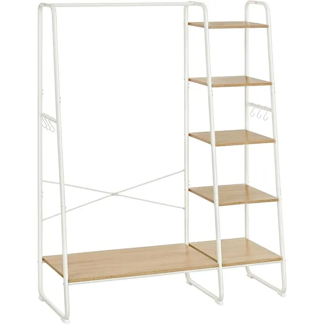 Hoppa! Kledingrek | 45 x 120 x 160 cm | Kapstok met Schoenenrek | Eiken Wit Oak White
