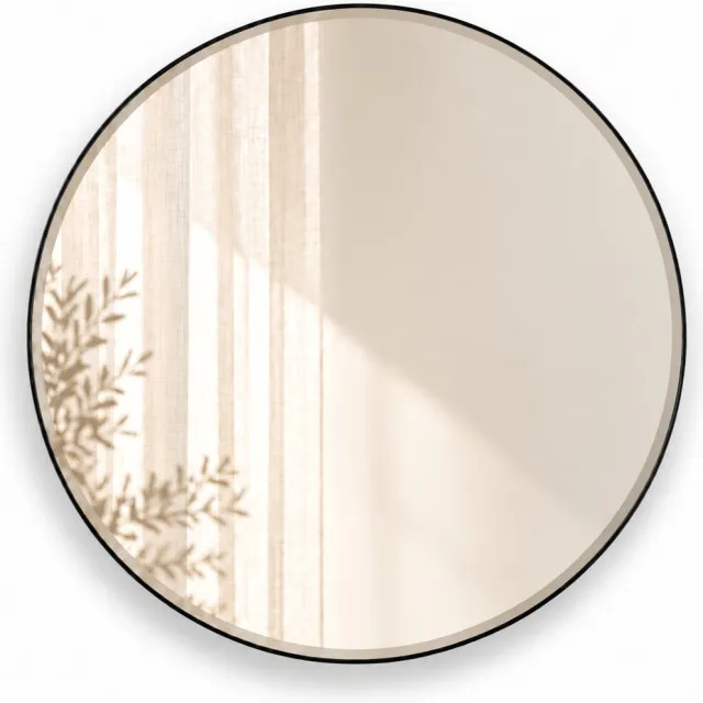 Indore Home Ronde Wandspiegel Zwart – Spiegel met Facet Rand – 80 cm