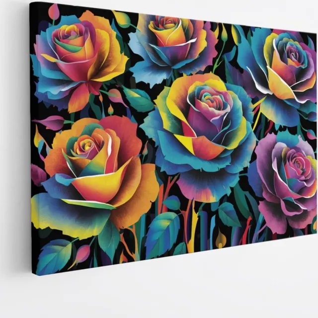 Saammp Canvas Schilderij - Regenboogrozen - Natuur - Abstract - 90x60 - Foto op canvas - Wanddecoratie - Muurdecoratie Woonkamer - Kantoor Decoratie Multicolor
