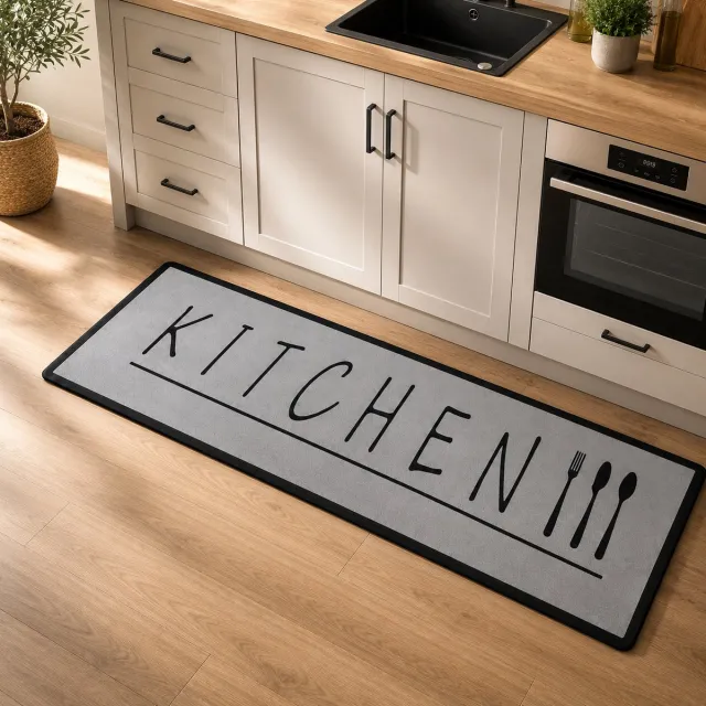 Kadirelli Keukenloper Kitchen - Grijs - 80x200 cm - Vloerkleden - Keuken Tapijt - Keukenmat - Loper Tapijt - Loper Vloerkleed Grijs | Kitchen