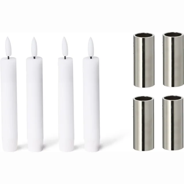 Novaliv set van 2 kaarsenhouders zilver 2,5x5cm met LED-kaarsen op batterijen vlamloze premium kaars kerstdecoratie kaarsenhouder magneet metaal adventskrans scandic chic kaarsenbord wit
