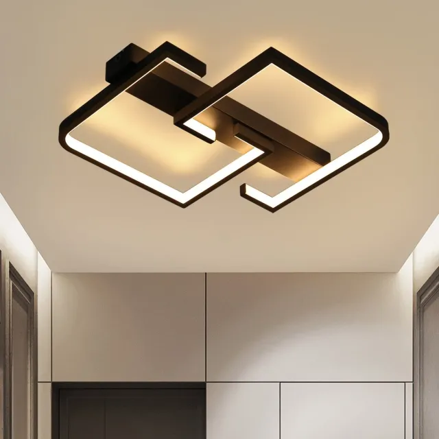 NETTLIFE Plafondlamp LED - vierkant - Zwart - 30cm - 2-Lichts - 3000K Warm wit Licht - Metaal - Moderne Slaapkamerverlichting - voor Keuken | Woonkamer | Hotel - 19W