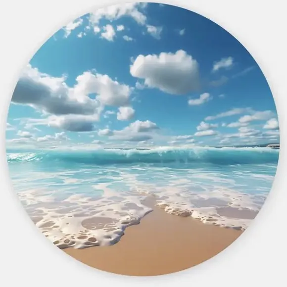 Trendex Global Rond Schilderij - Zee en Strand - Landschap - Muurcirkel - Foto print op Dibond - 80 cm Blauw