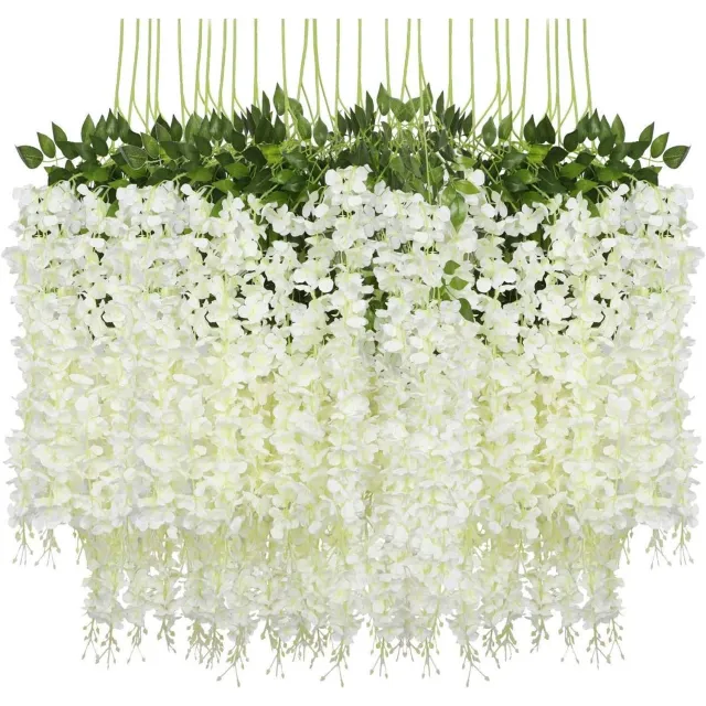 Famanu Kunstbloemen - 24 Stuks - wisteria slinger - zijde bloemen voor woondecoratie - bruiloften - thuis - tuin - feestje rood