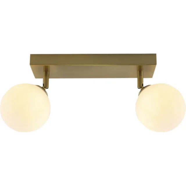 Olucia AMER - Badkamerplafondlamp - Wit / Messing - Geschikt voor Badkamer - Vorm: Rechthoek